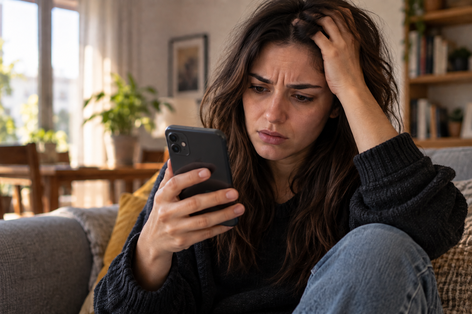 Persona revisando la pantalla rota de su celular